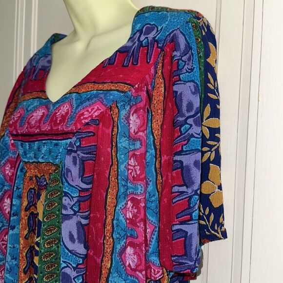 Sante V Neck Multicolored Multi Patterned House Lounge or Summer Rayon Dress - Picture 5 of 8